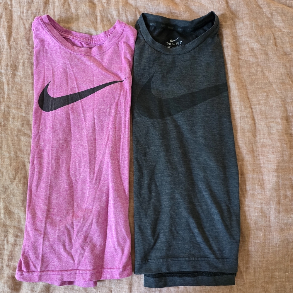 Bundle Of 2 Nike Boys Dri-fit Short Sleeve Pink & Grey Active Tees Size Small